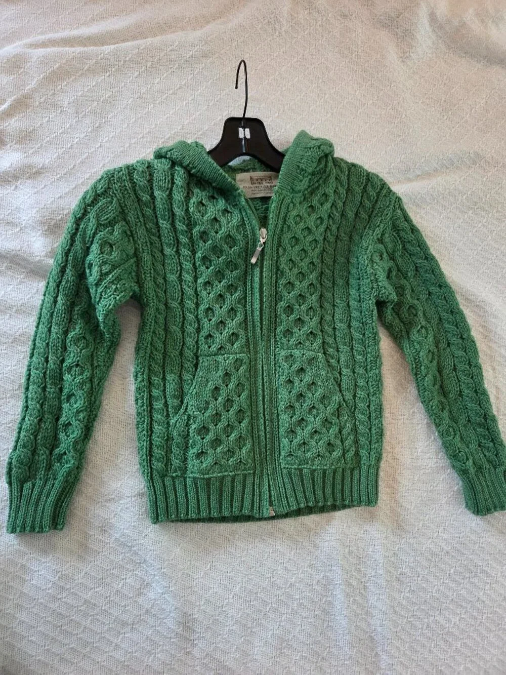 Aran Sweater Market Youth 6-7 Irish Cable Knit Merino Wool Sweater Green